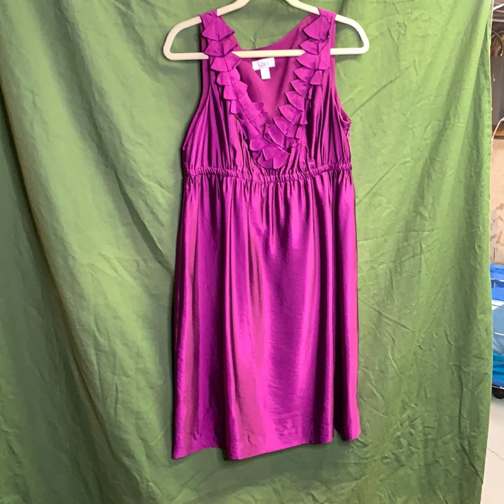LOFT Women's Ruffle V-neck Sleeveless Dress, Magenta, Size 10 wedding formal